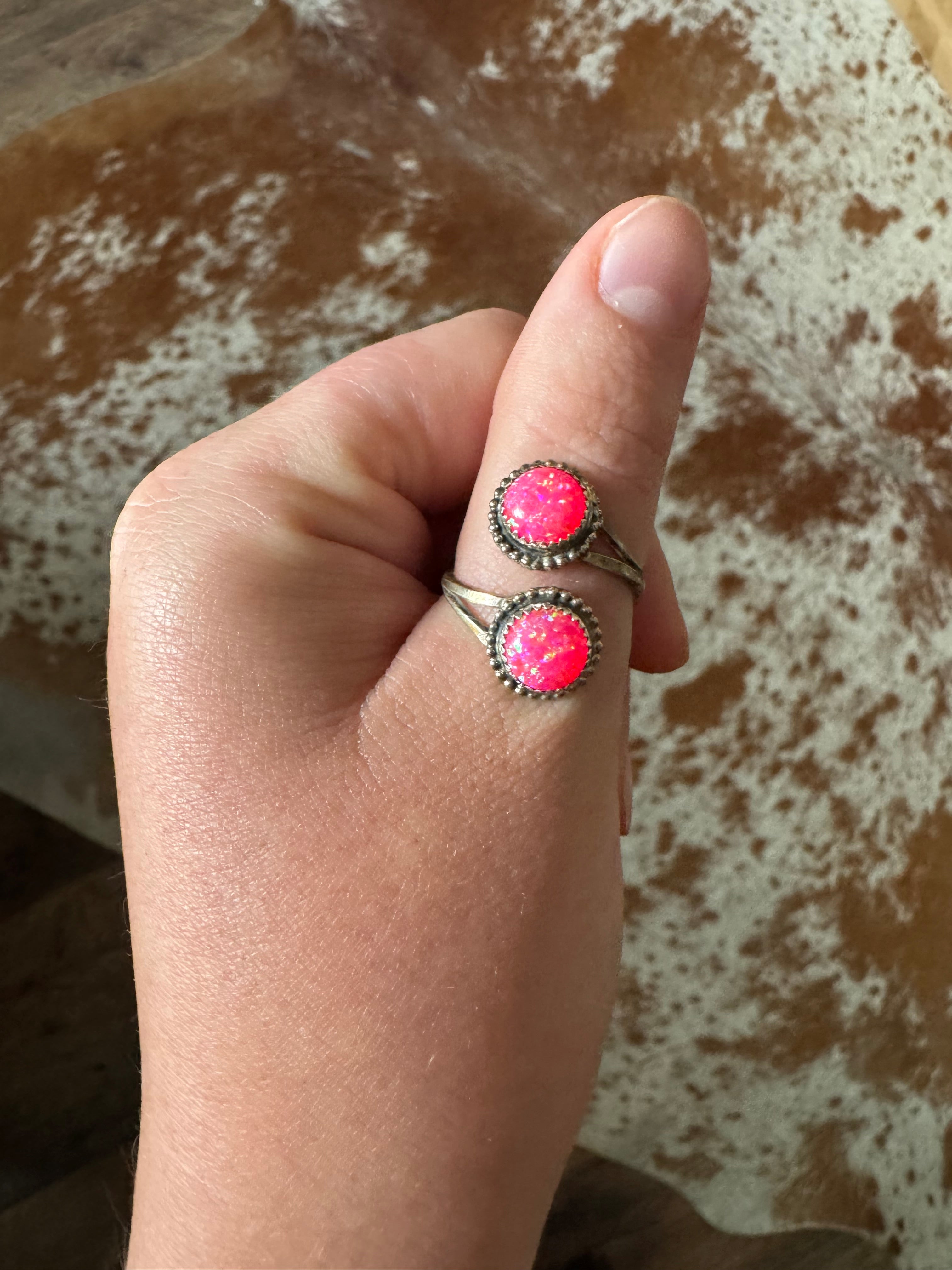 Native Made Sterling Silver Pink Opal Ring [Adjustable]