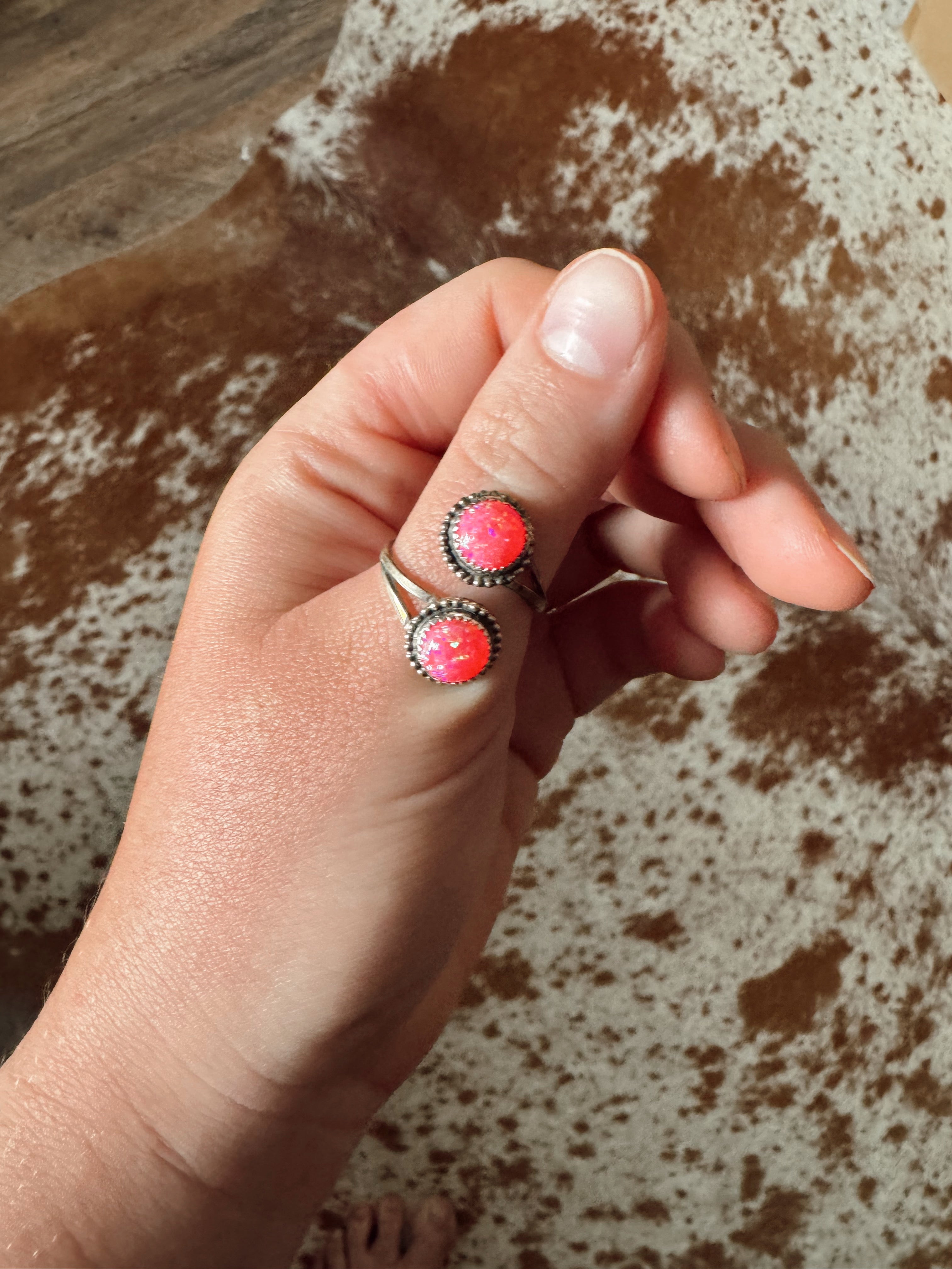 Native Made Sterling Silver Pink Opal Ring [Adjustable]