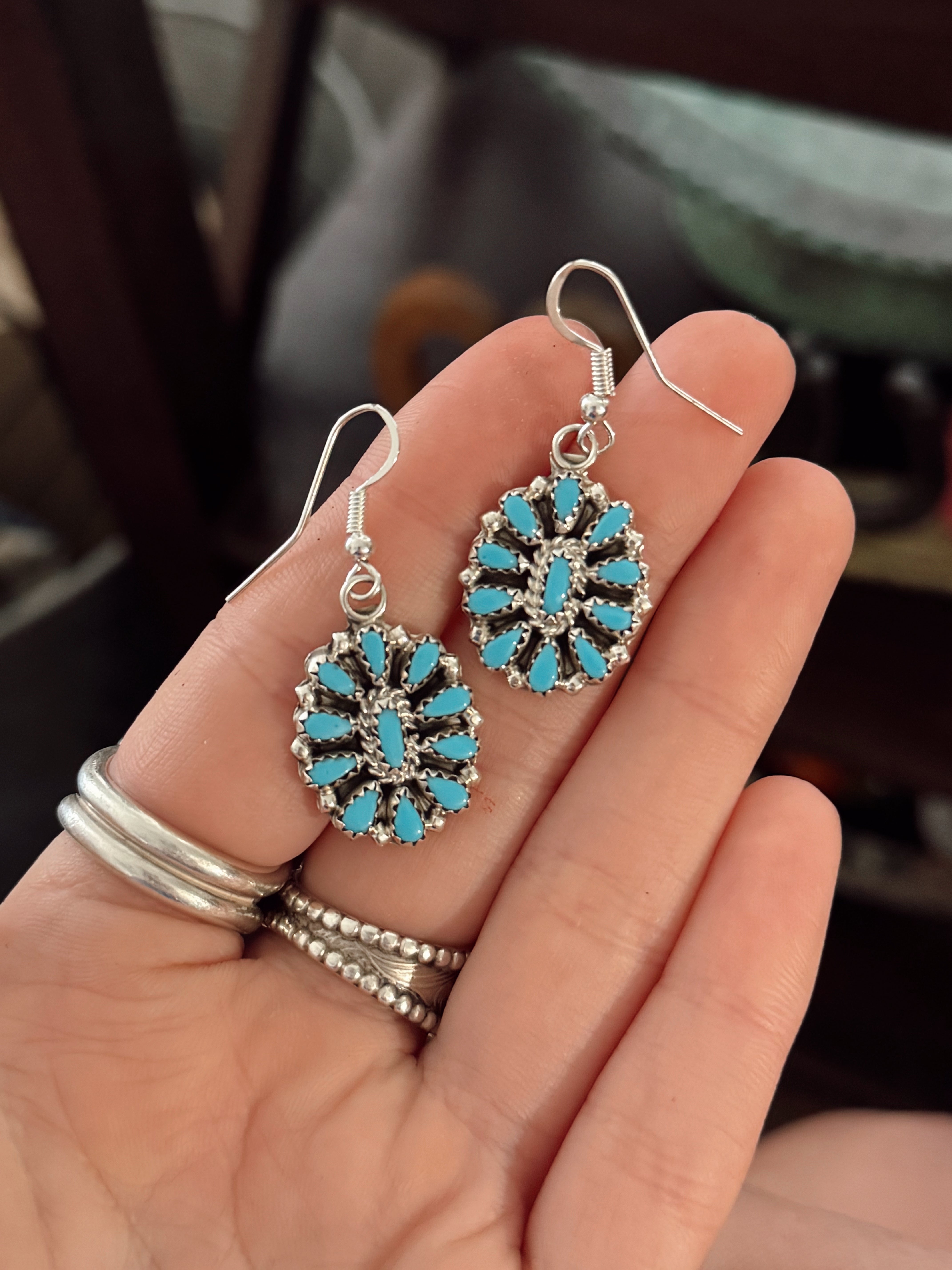 Turquoise Cluster Sterling Silver Earrings