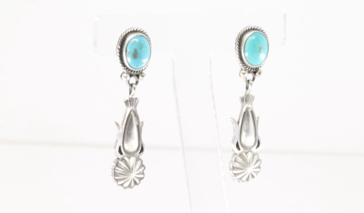 Native America Navajo Sterling Silver Turquoise Post / Dangling Earrings