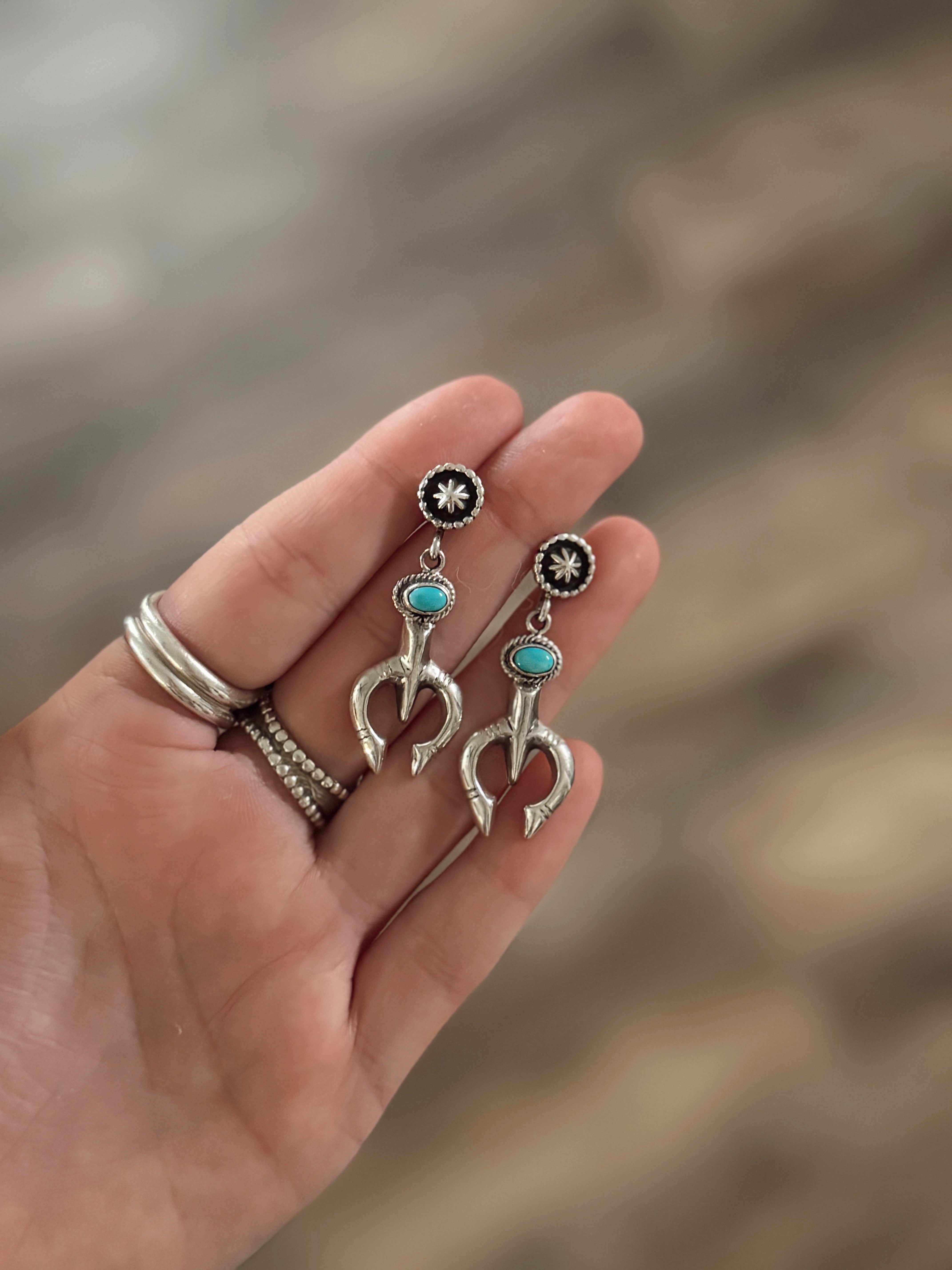 Native Made Navajo Sterling Silver Turquoise Naja Post Earring's