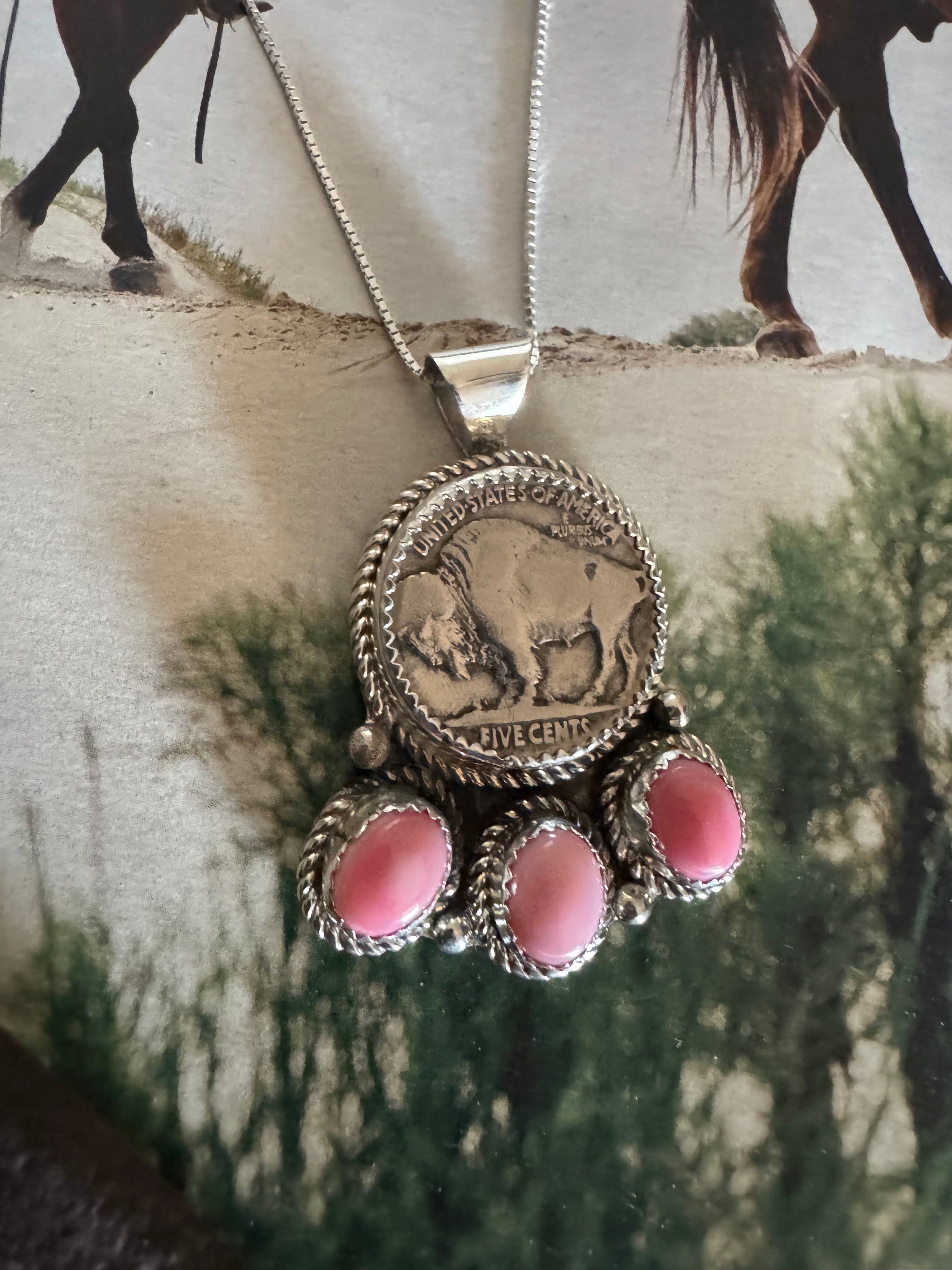 Pink Conch Buffalo Nickel Sterling Silver Necklace