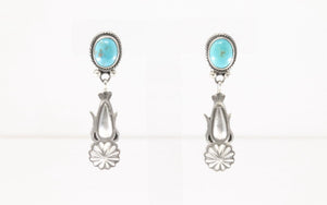 Native America Navajo Sterling Silver Turquoise Post / Dangling Earrings