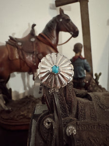 Turquoise Concho Sterling Silver Ring [Size 8.5]