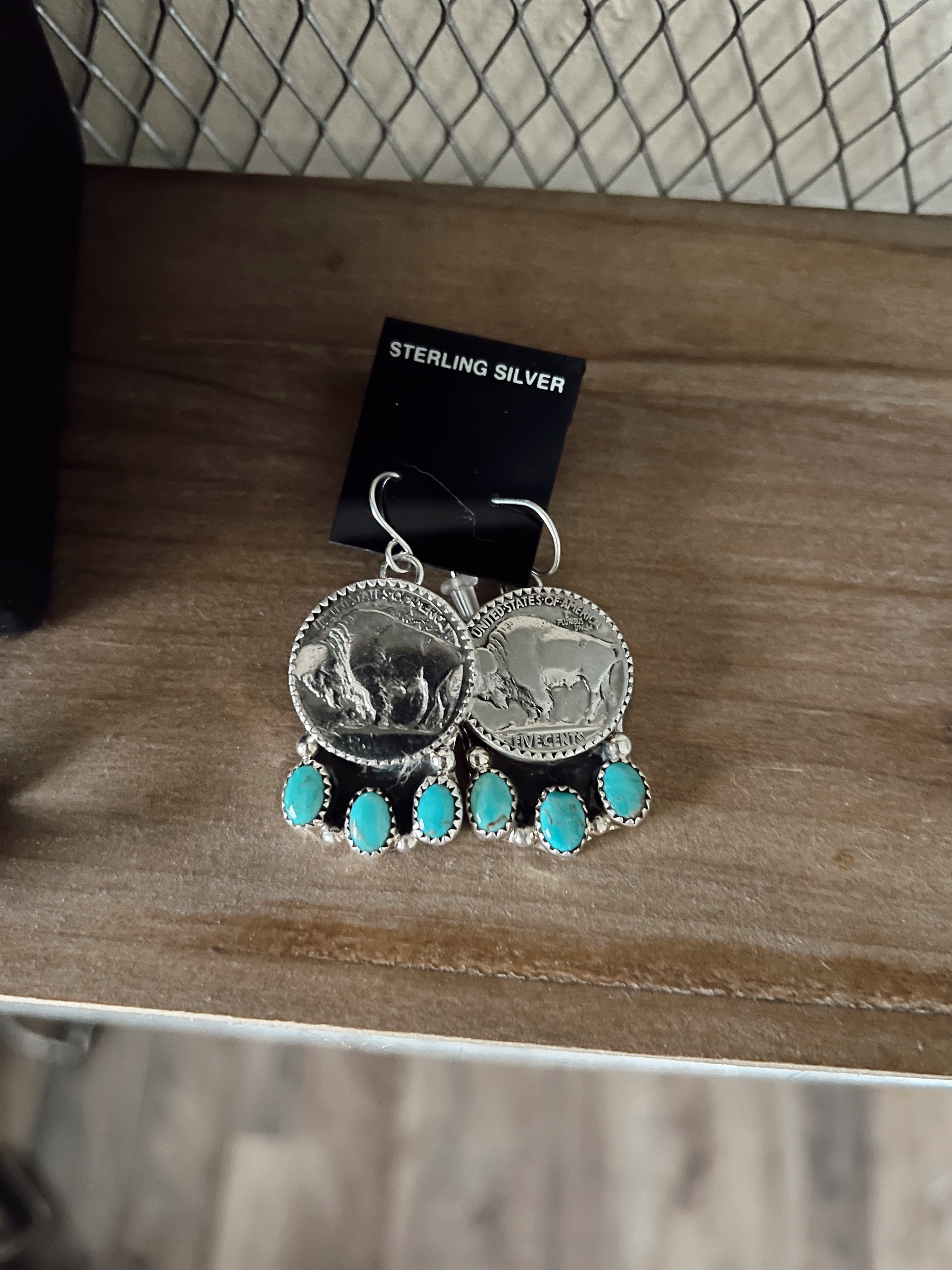 Buffalo Nickel Turquoise Sterling Silver Native Made Earrings