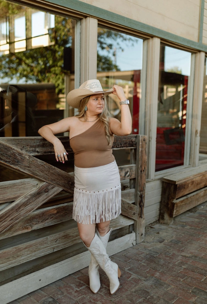 Beige Fringe Skirt