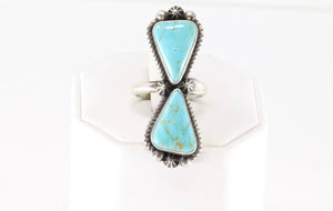 Native America Navajo Sterling Silver Kingman Turquoise Ring 2 Stone