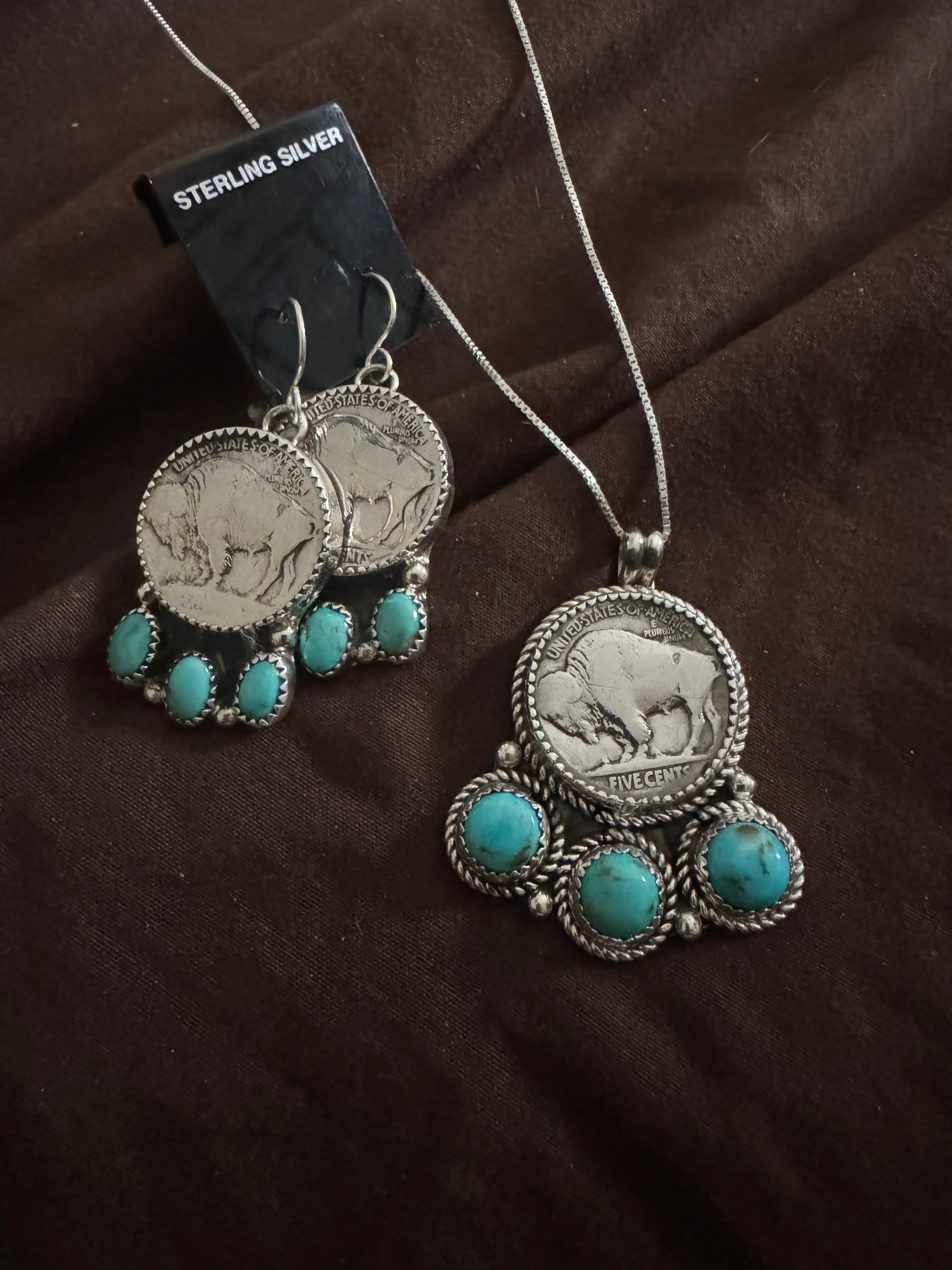 Buffalo Nickel Turquoise Sterling Silver Native Made Earrings