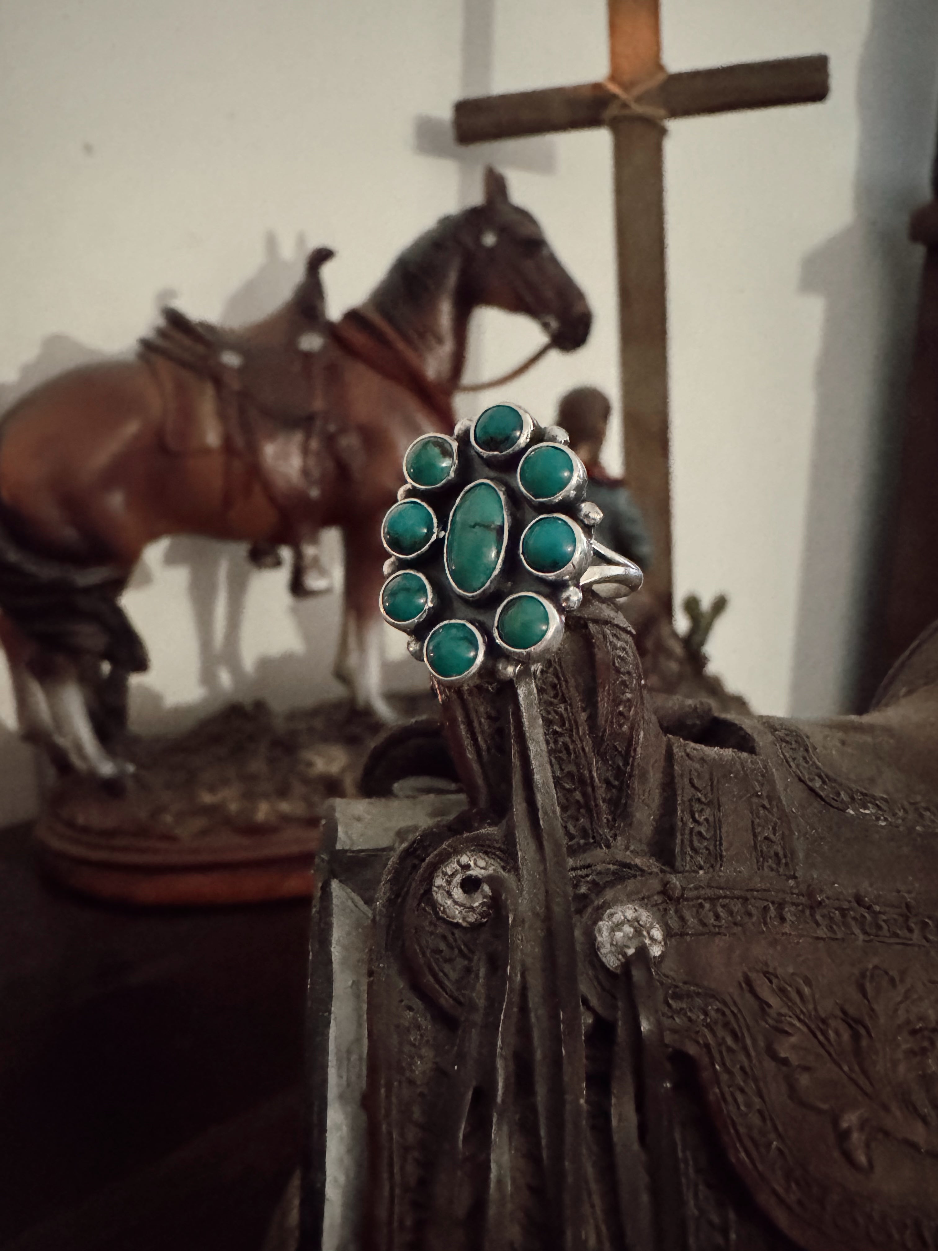 Sterling Silver Turquoise Cluster Ring [Size 7.75]