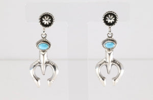 Native America Navajo Sterling Silver Turquoise Naja Post Earring's