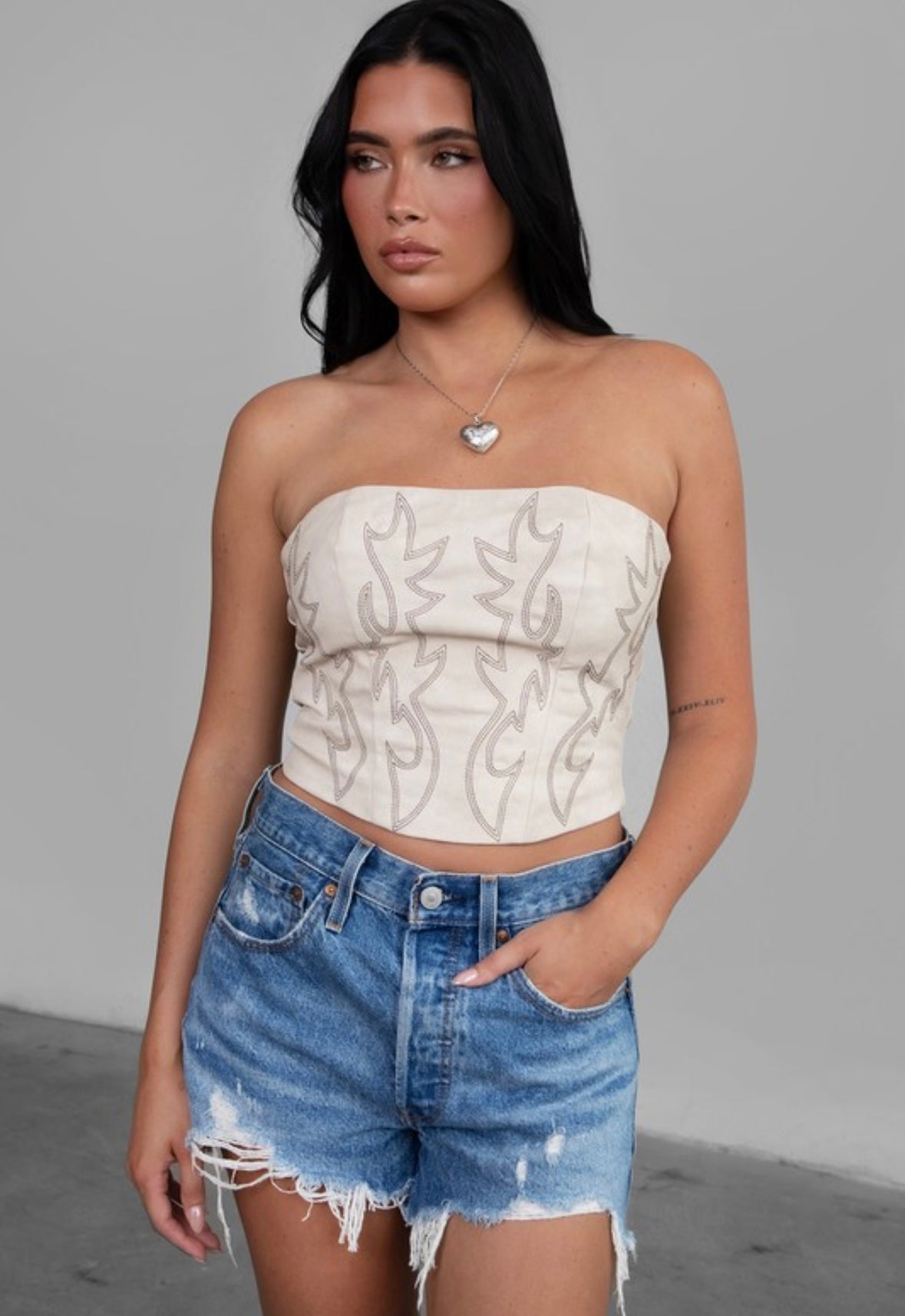 Cream Boot Stitch Corset Top