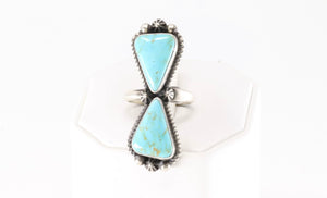 Native America Navajo Sterling Silver Kingman Turquoise Ring 2 Stone