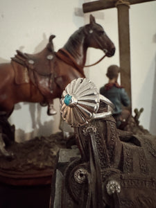 Turquoise Concho Sterling Silver Ring [Size 8.5]