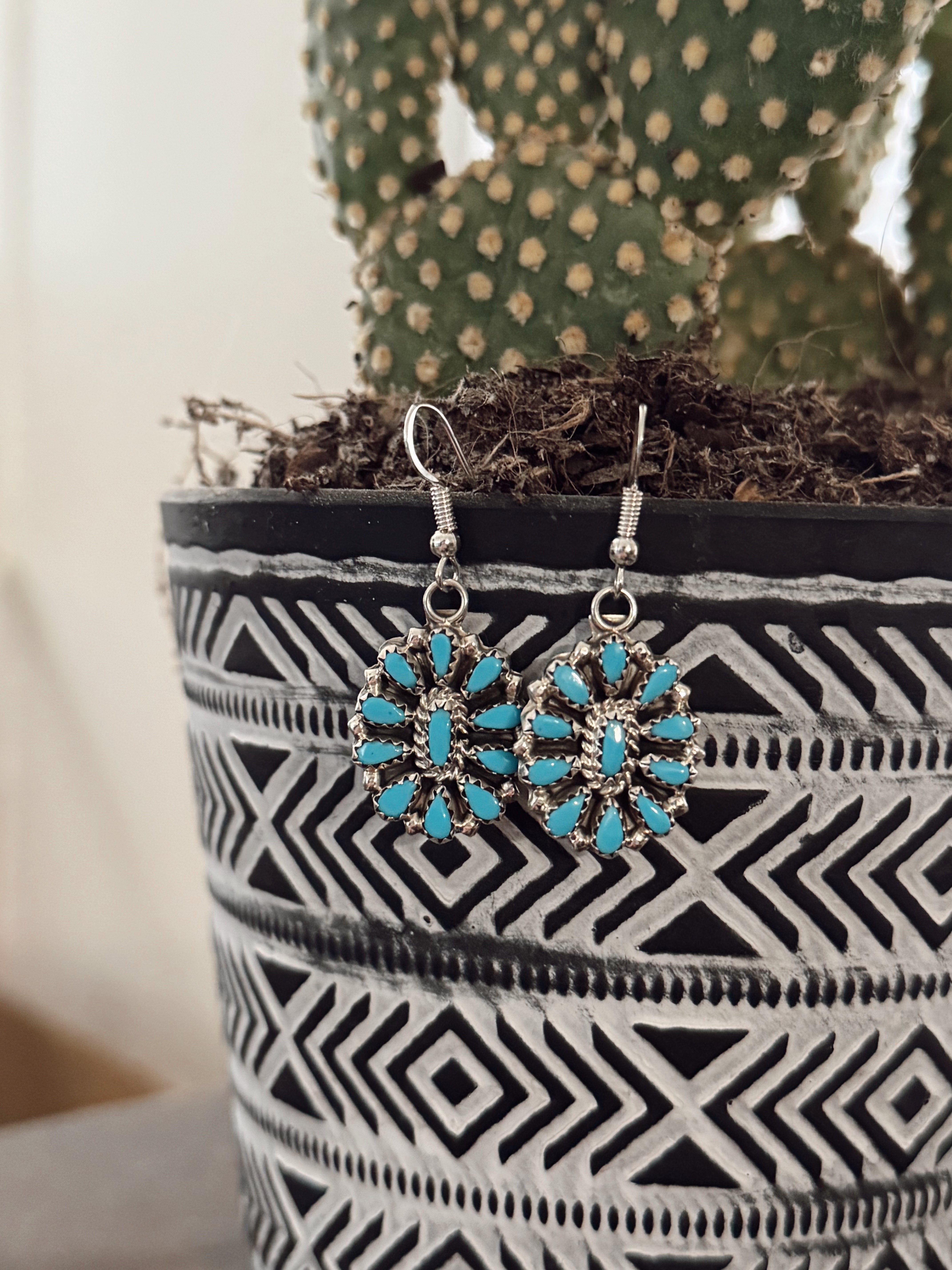 Turquoise Cluster Sterling Silver Earrings