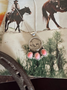 Pink Conch Buffalo Nickel Sterling Silver Necklace