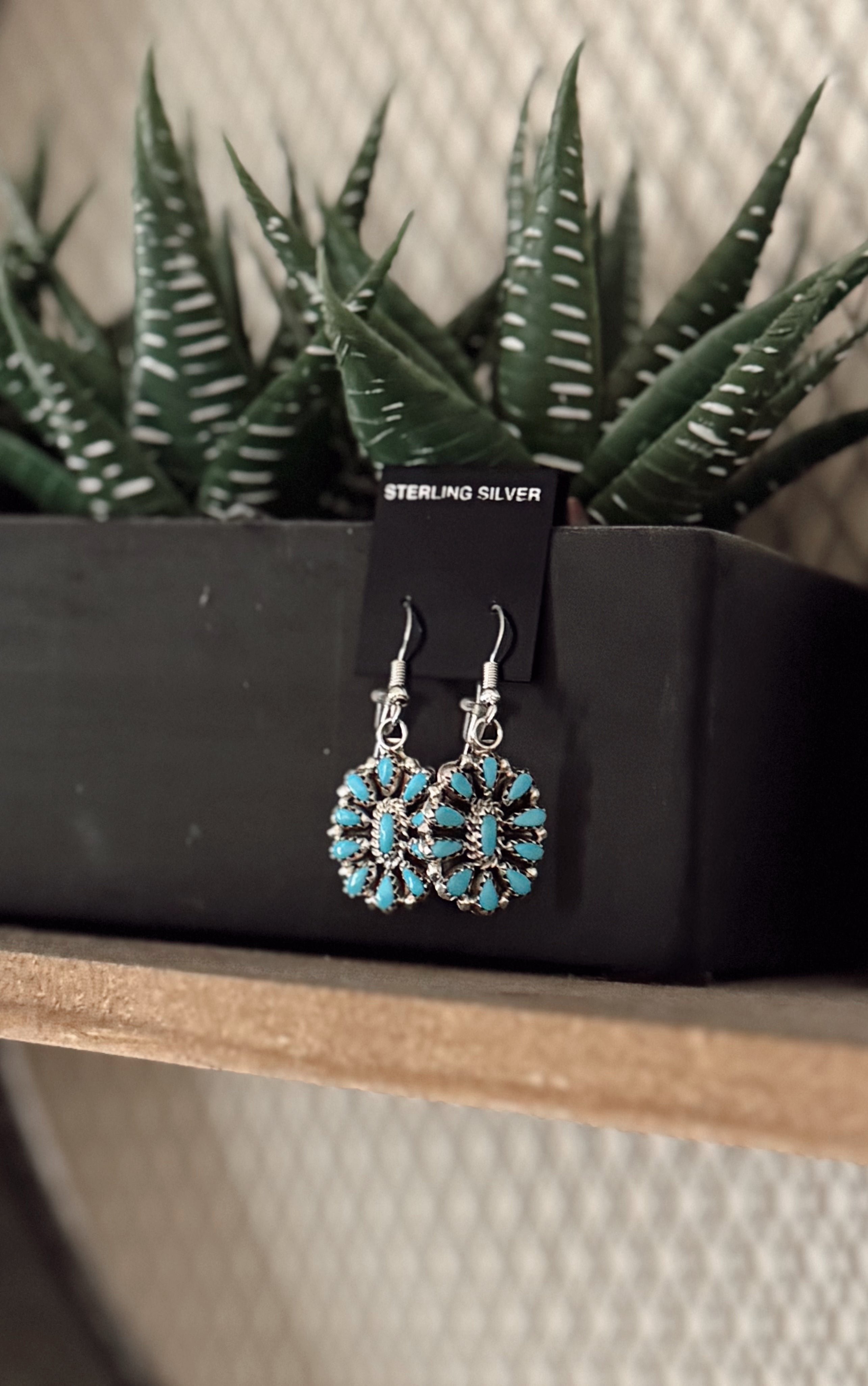 Turquoise Cluster Sterling Silver Earrings