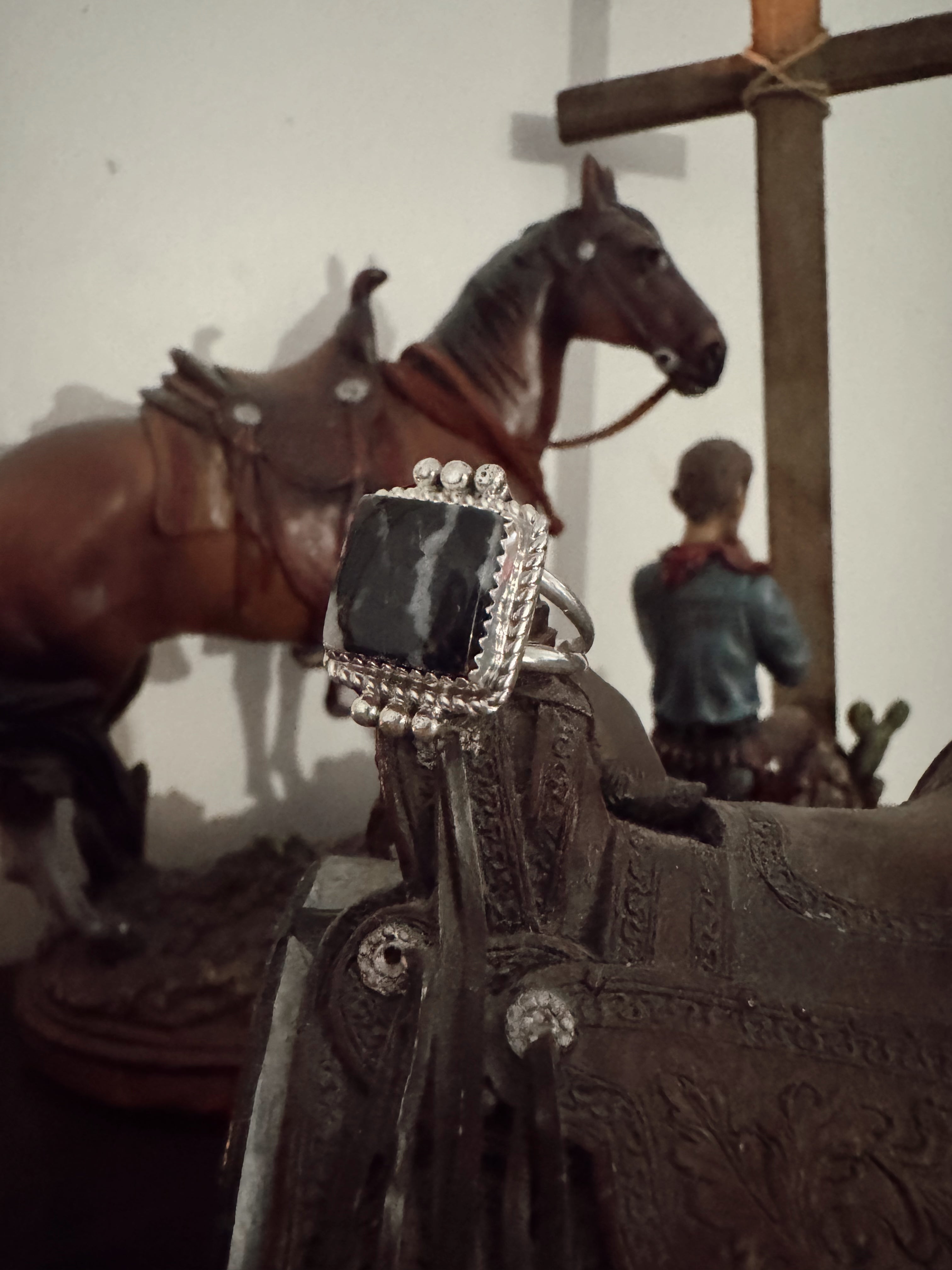 Zebra Jasper Sterling Silver Ring [Size 9]