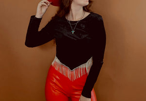 Black Rhinestone Tassle Top