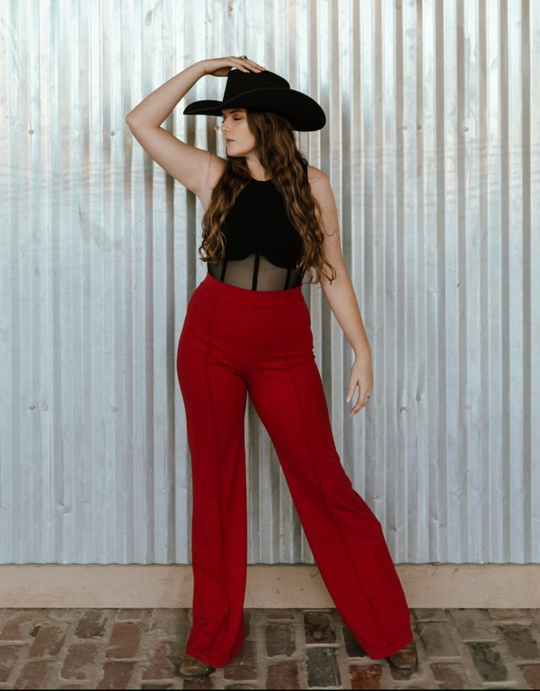 Red Flare Pants Dressy Outfits (3 ideas & outfits)